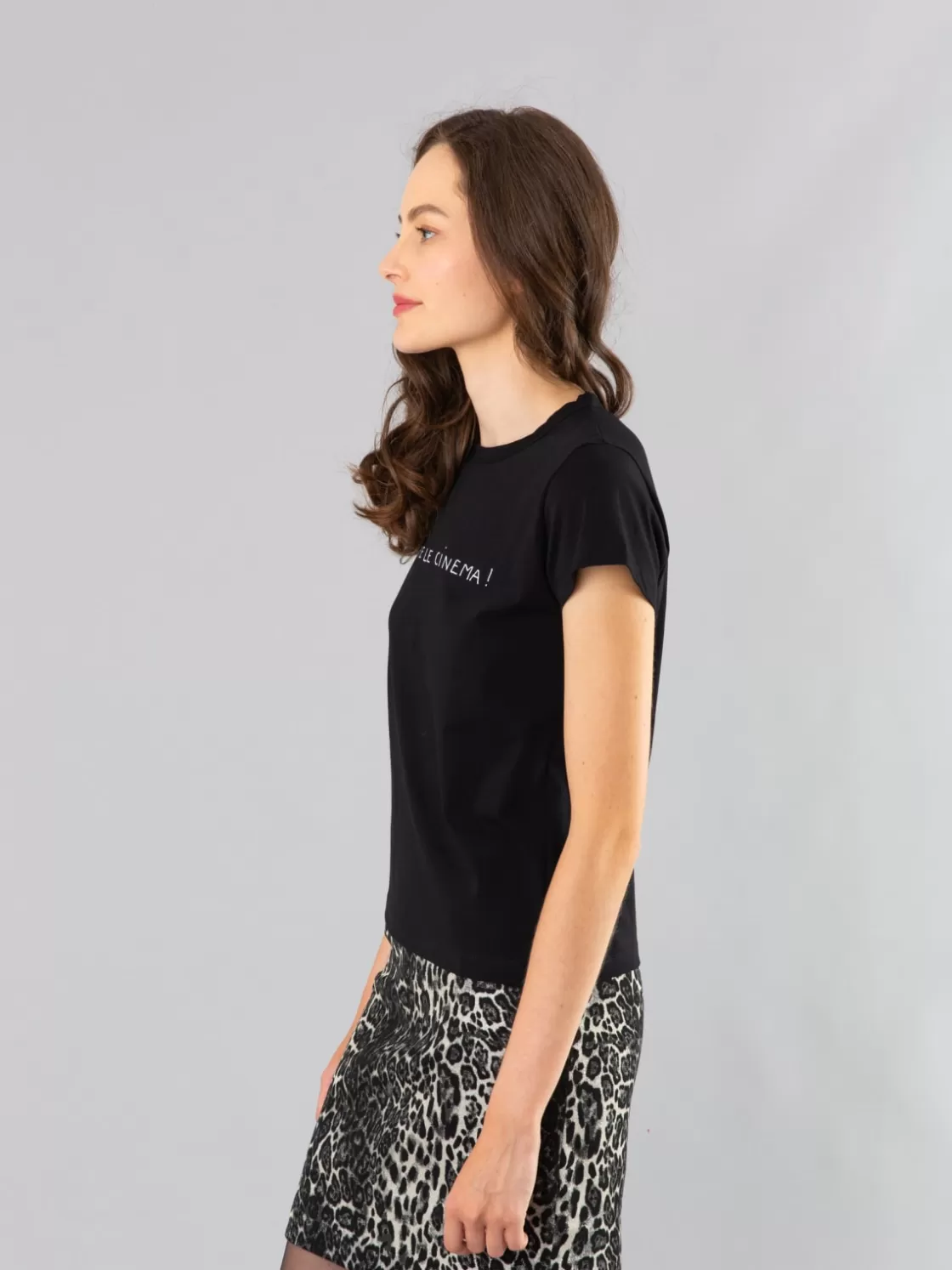 Women agnès b. T-Shirts & Tank Tops<Black Cotton Brando T-shirt With "J'aime Le Cinema" (I Love Cinema) Print