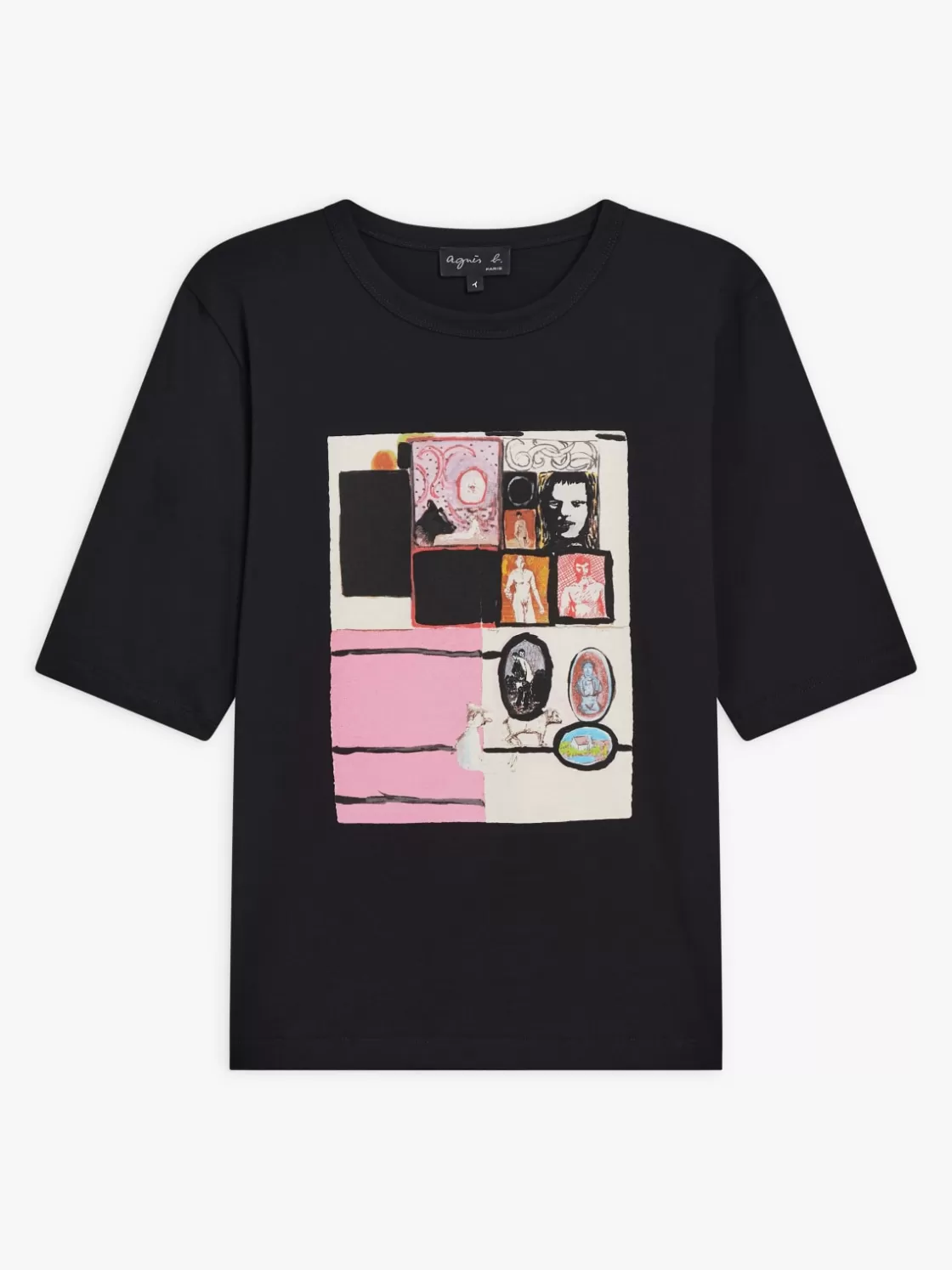 Women agnès b. Artist's Collection | T-Shirts & Tank Tops<Black Cotton Jersey Brando T-shirt Artist Simon English