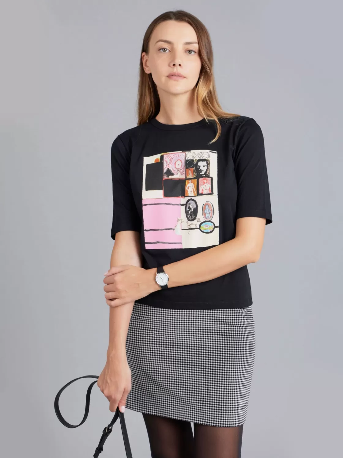 Women agnès b. Artist's Collection | T-Shirts & Tank Tops<Black Cotton Jersey Brando T-shirt Artist Simon English