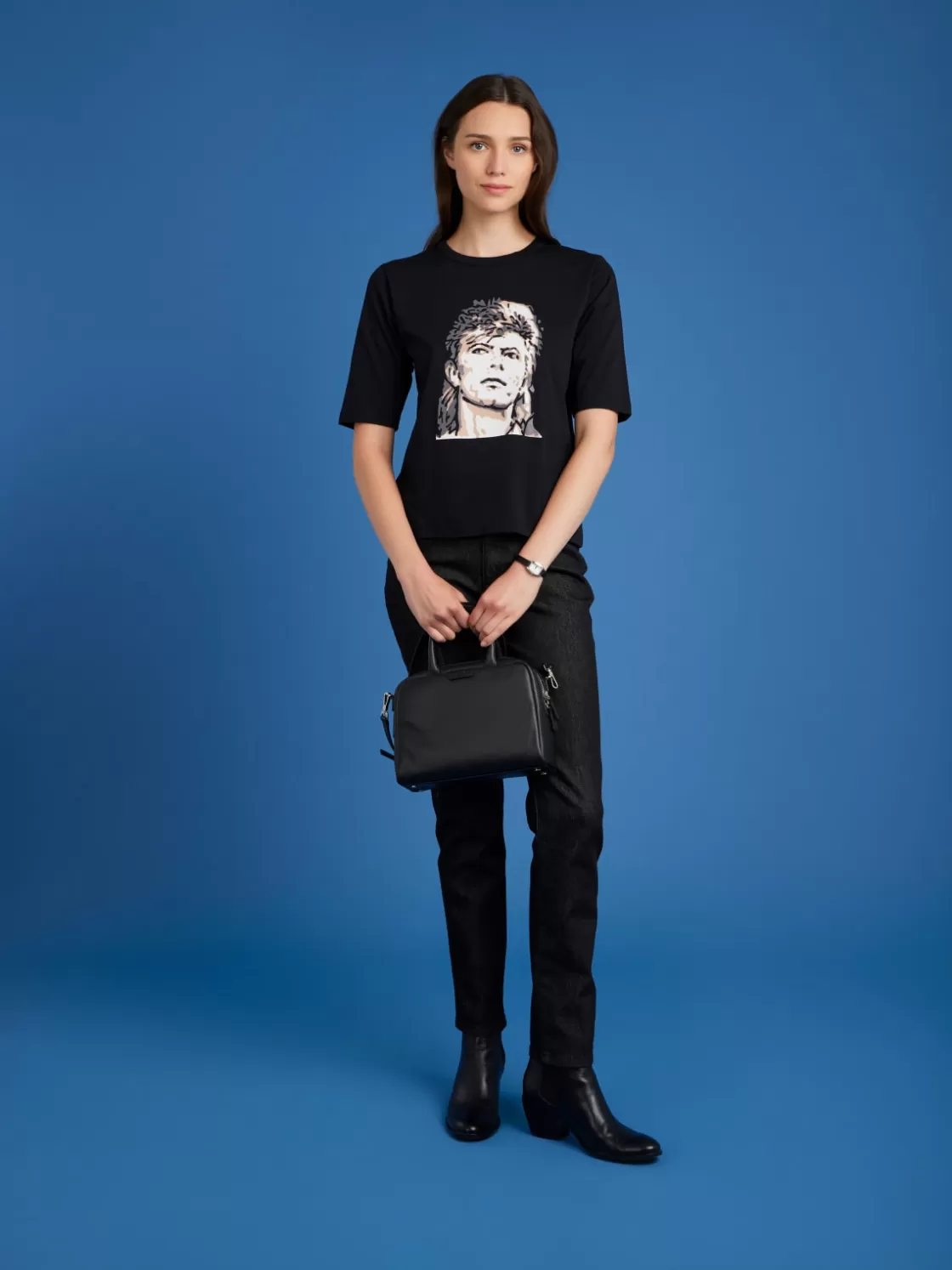 Women agnès b. Artist's Collection | T-Shirts & Tank Tops<Black Cotton Jersey Brando T-shirt With Artist Rafael Gray