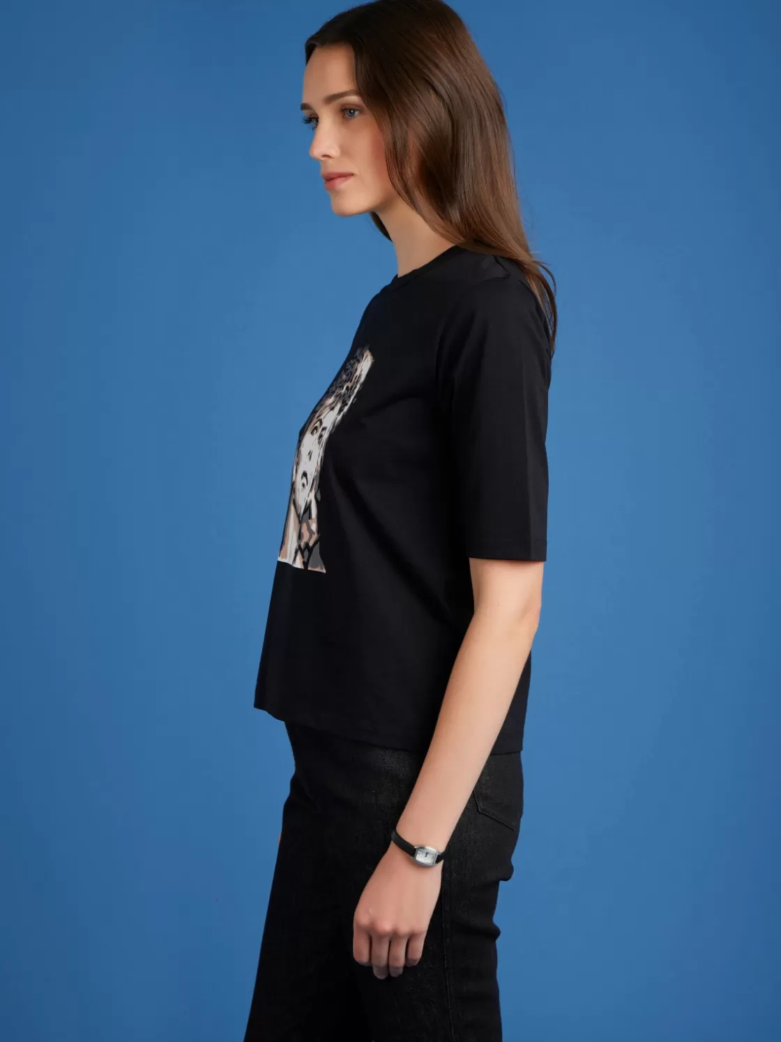 Women agnès b. Artist's Collection | T-Shirts & Tank Tops<Black Cotton Jersey Brando T-shirt With Artist Rafael Gray