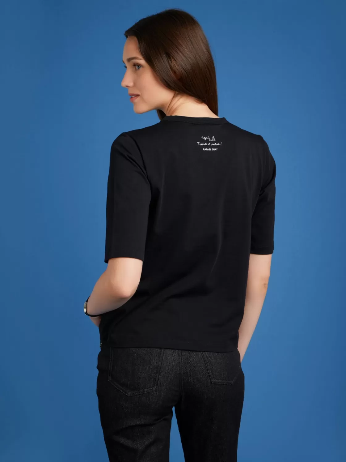 Women agnès b. Artist's Collection | T-Shirts & Tank Tops<Black Cotton Jersey Brando T-shirt With Artist Rafael Gray