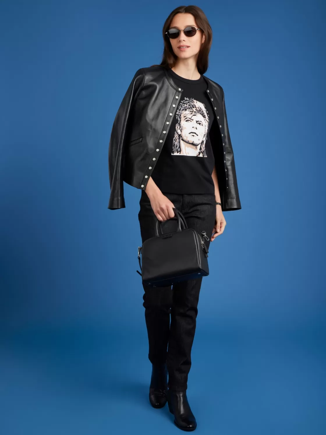 Women agnès b. Artist's Collection | T-Shirts & Tank Tops<Black Cotton Jersey Brando T-shirt With Artist Rafael Gray