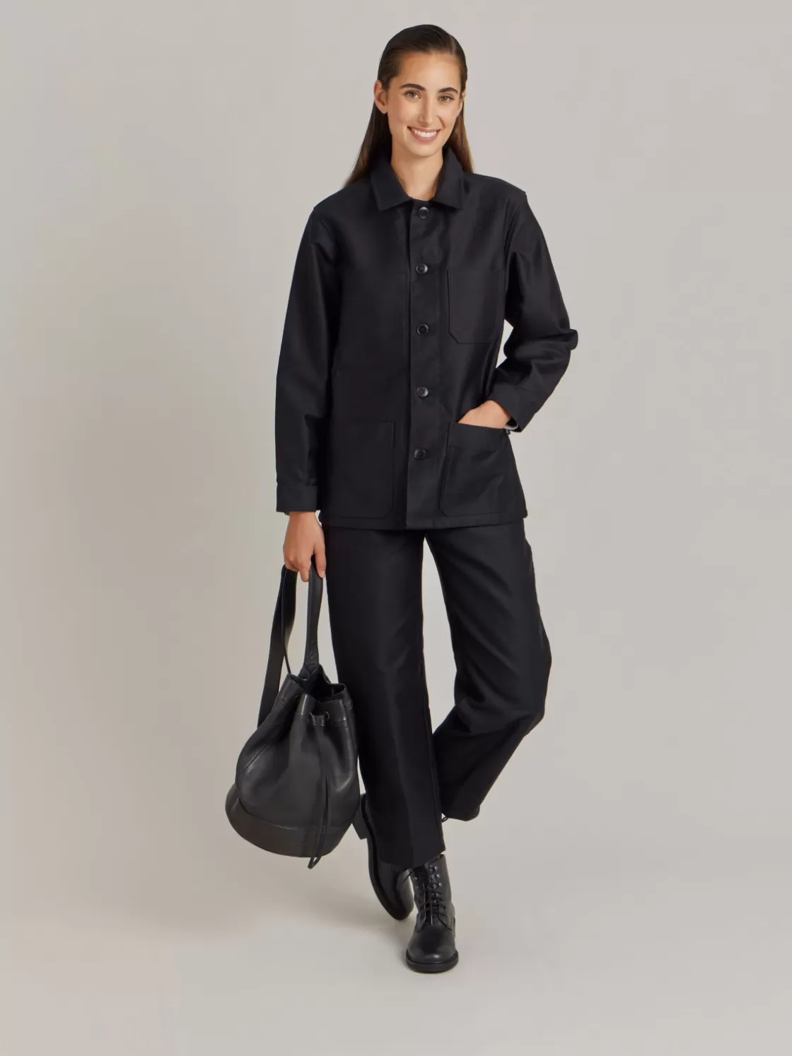 Women agnès b. Jackets & Coats<Black Cotton Women's Jacket X Dolmen