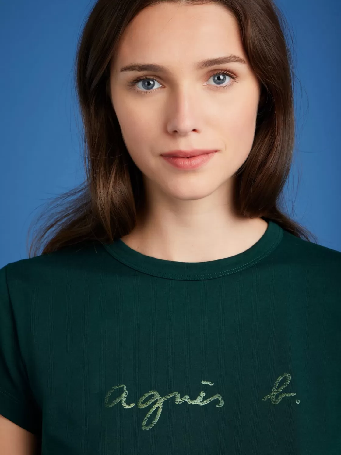 Women agnès b. T-Shirts & Tank Tops<Dark Green Cotton "" Logo Brando T-shirt