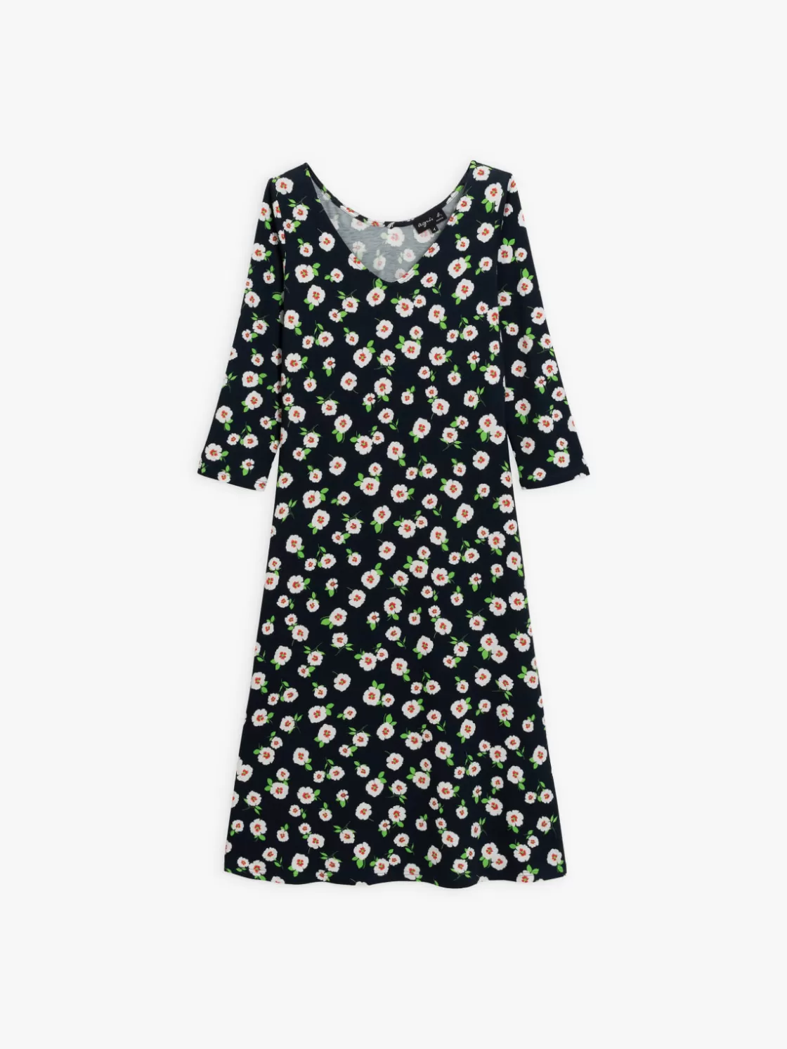 Women agnès b. Dresses<Navy Blue New Danseuse Dress With White Floral Print And 3/4 Length Sleeves