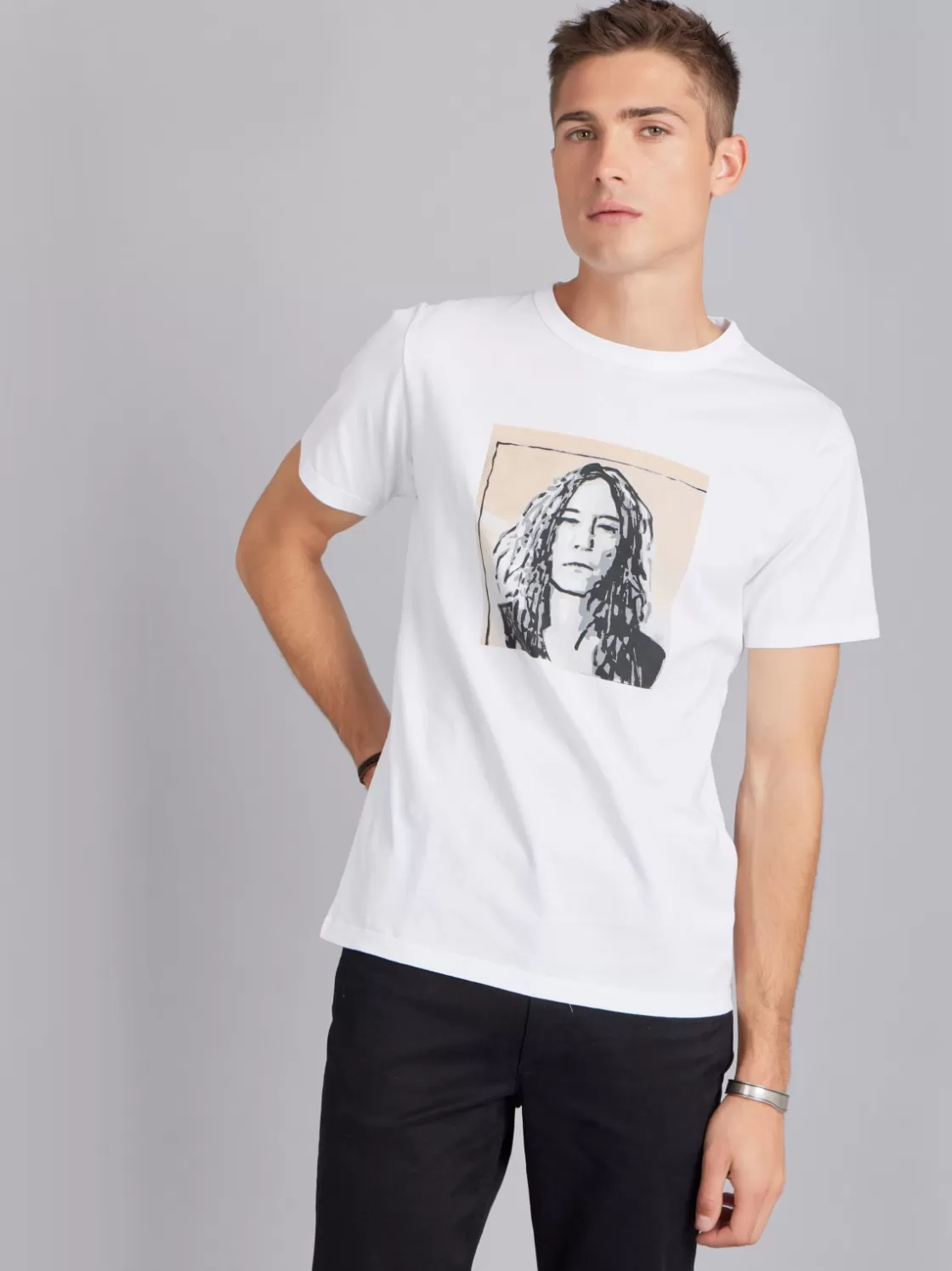 agnès b. Artist's Collection | T-Shirts & Polos<White Cotton Brando T-shirt With Artist Rafael Gray