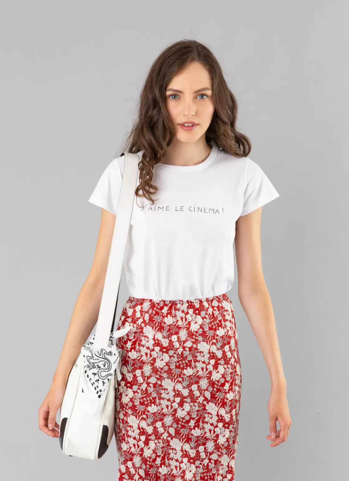 Women agnès b. T-Shirts & Tank Tops<White Cotton Brando T-shirt With "J'aime Le Cinema" (I Love Cinema) Print