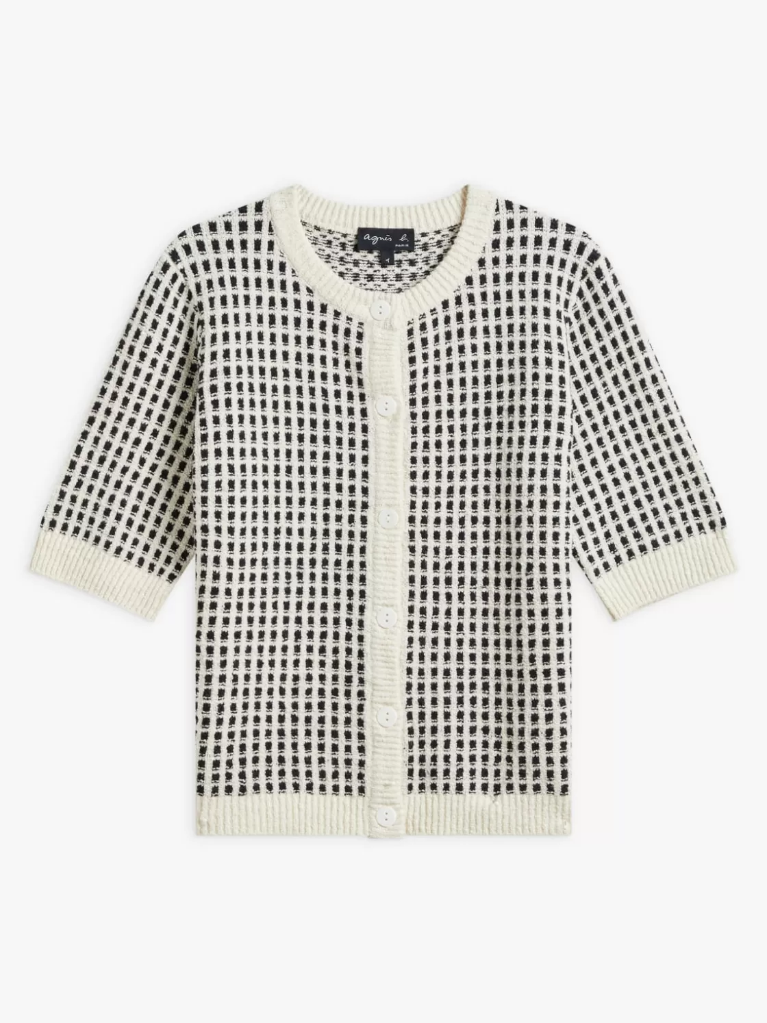 Women agnès b. Sweaters<White Cotton Jacquard Poupette Cardigan