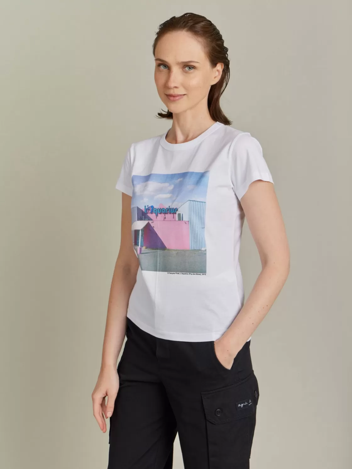 Women agnès b. Artist's Collection | T-Shirts & Tank Tops<White Cotton Jersey Brando T-shirt Artist François Prost